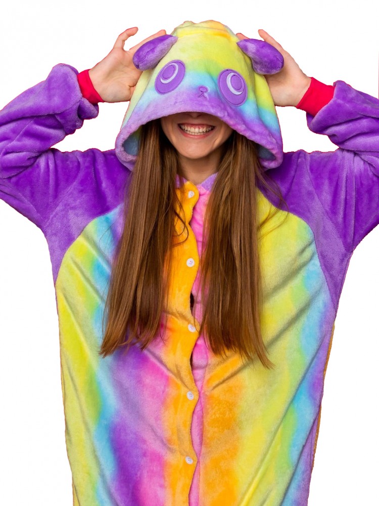 Rainbow Panda Onesie Pajamas Flannel Cute Easy Halloween Costumes