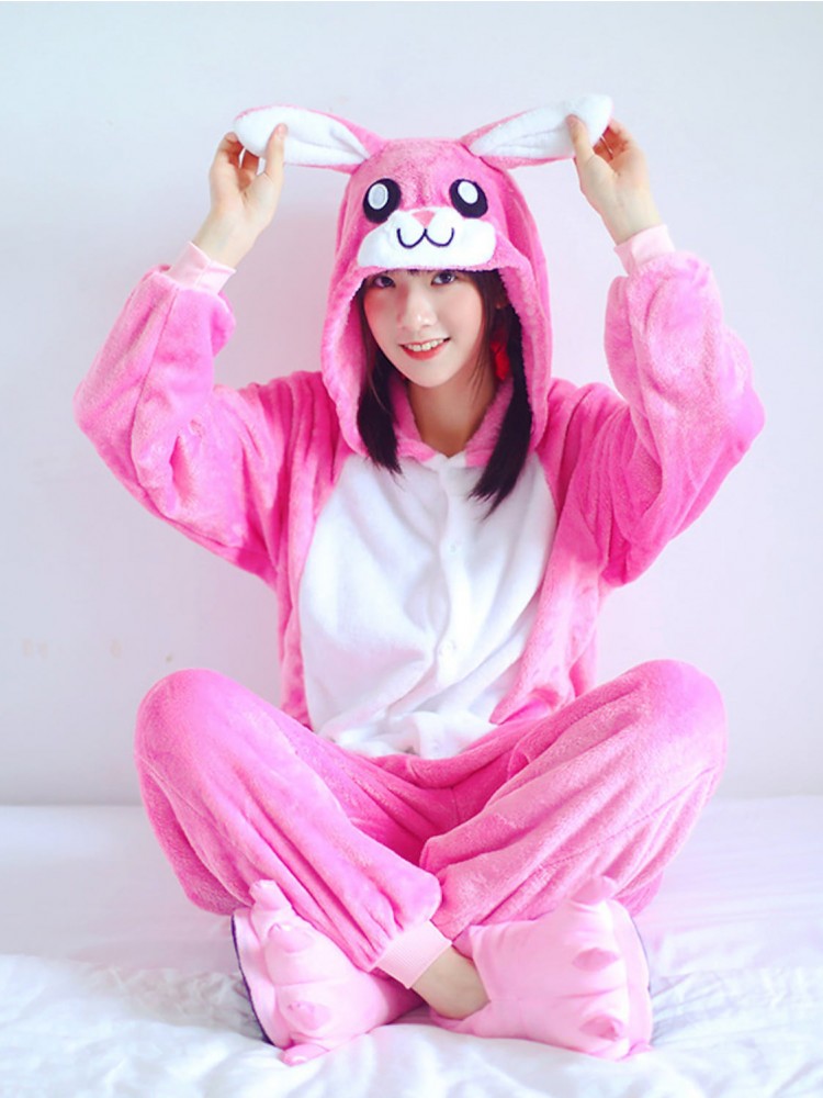 Pink Bunny Onesie Adults One Piece Pajamas Party Halloween Costumes