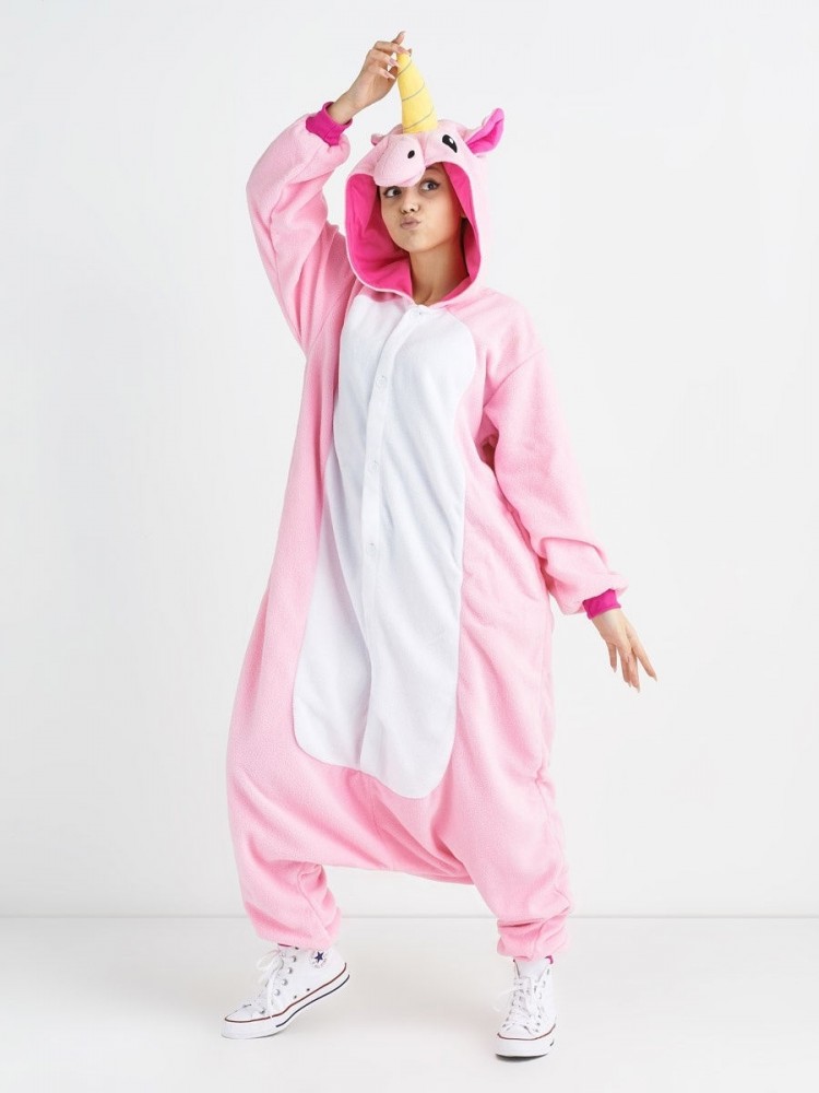 Unisex Adult Pink Unicorn Onesie Pajamas Cute Easy Halloween Costumes