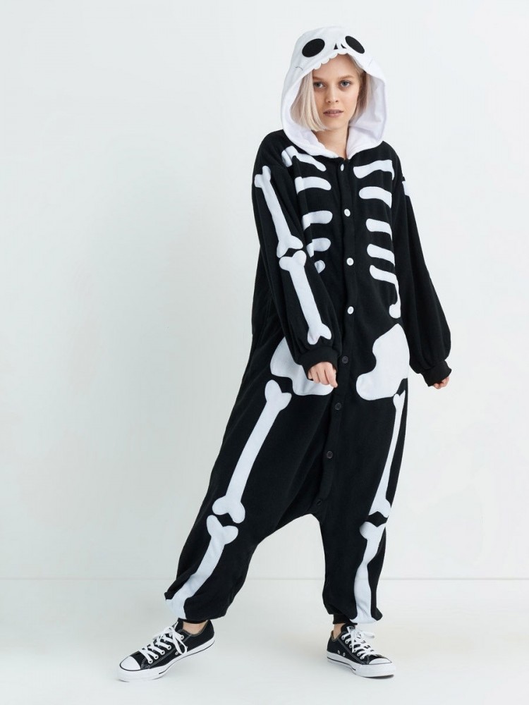 Men & Women Skeleton Onesie Pajamas Adult Easy Halloween Party Costumes