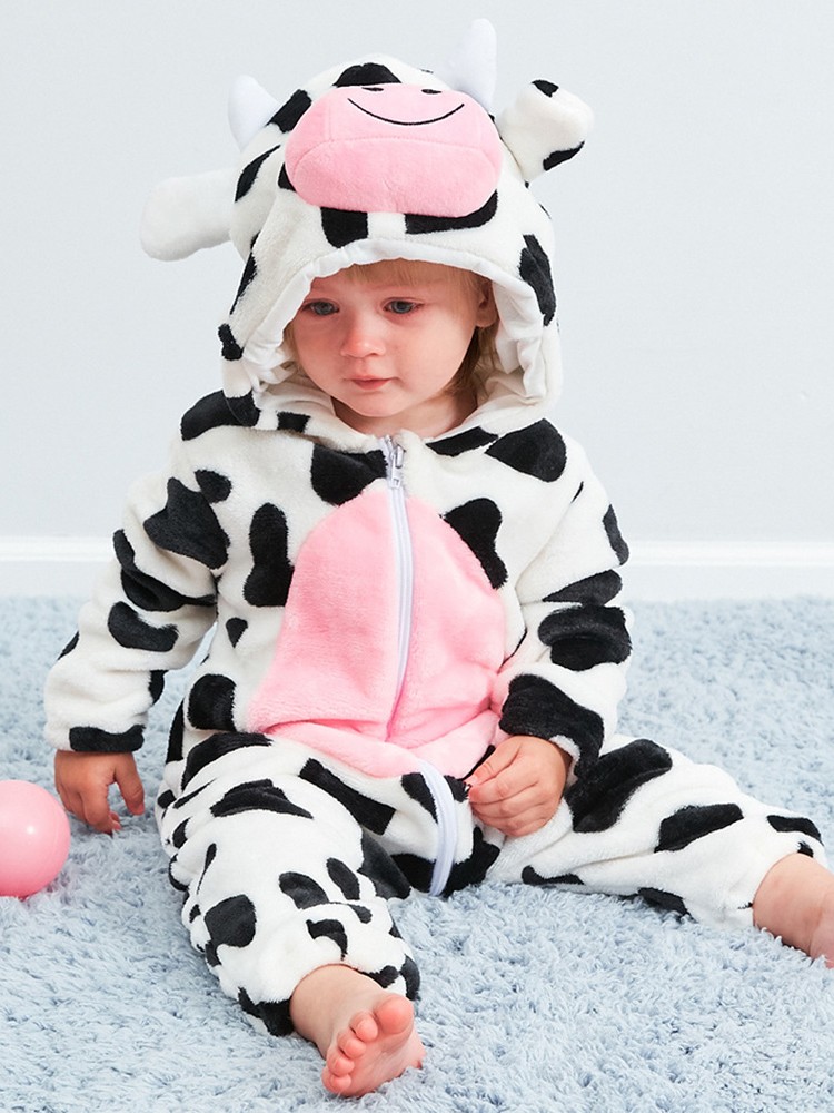 Newborn Cow Onesie For Infant Funny Cute Halloween Costumes Flannel Zipper